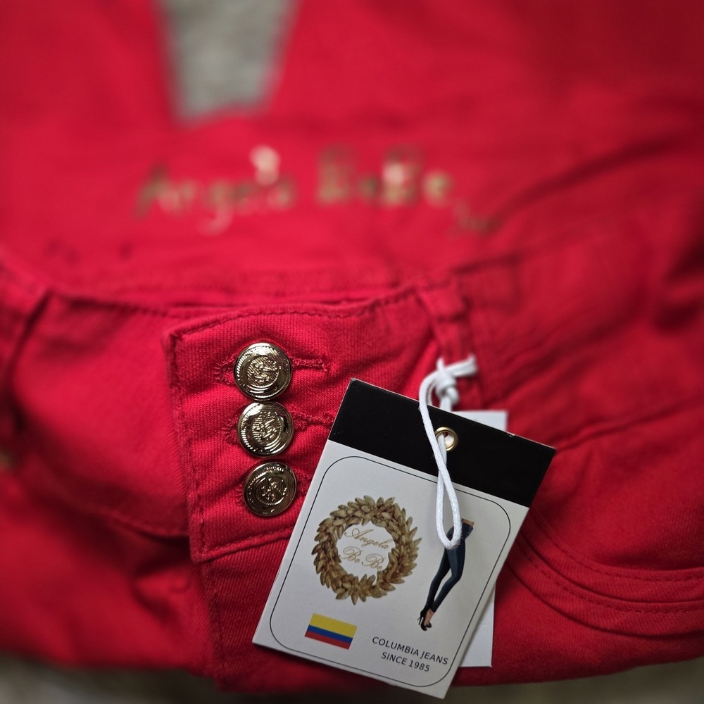 AngelaBeBe Y2K Red Skinny Jeans High Rise Stretch Womens Size 13 NWT - Picture 2 of 14